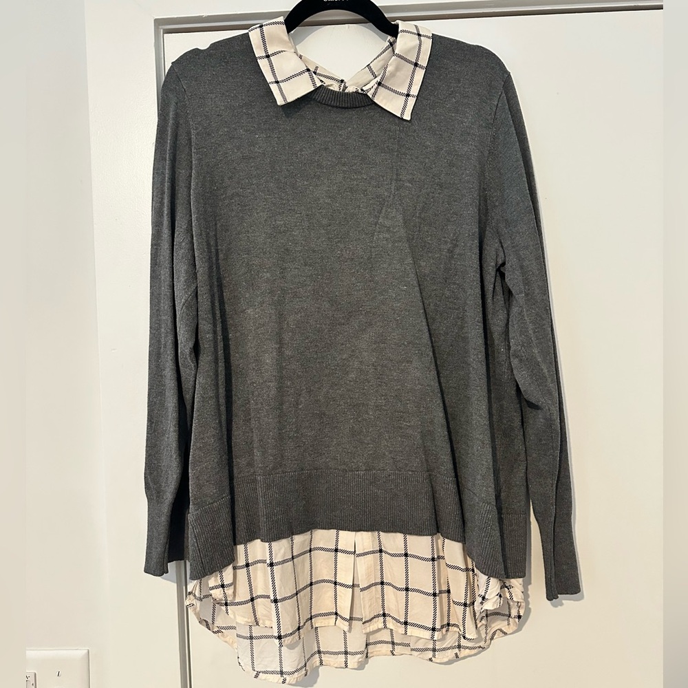 Torrid Gray Sweater with Plaid Accent